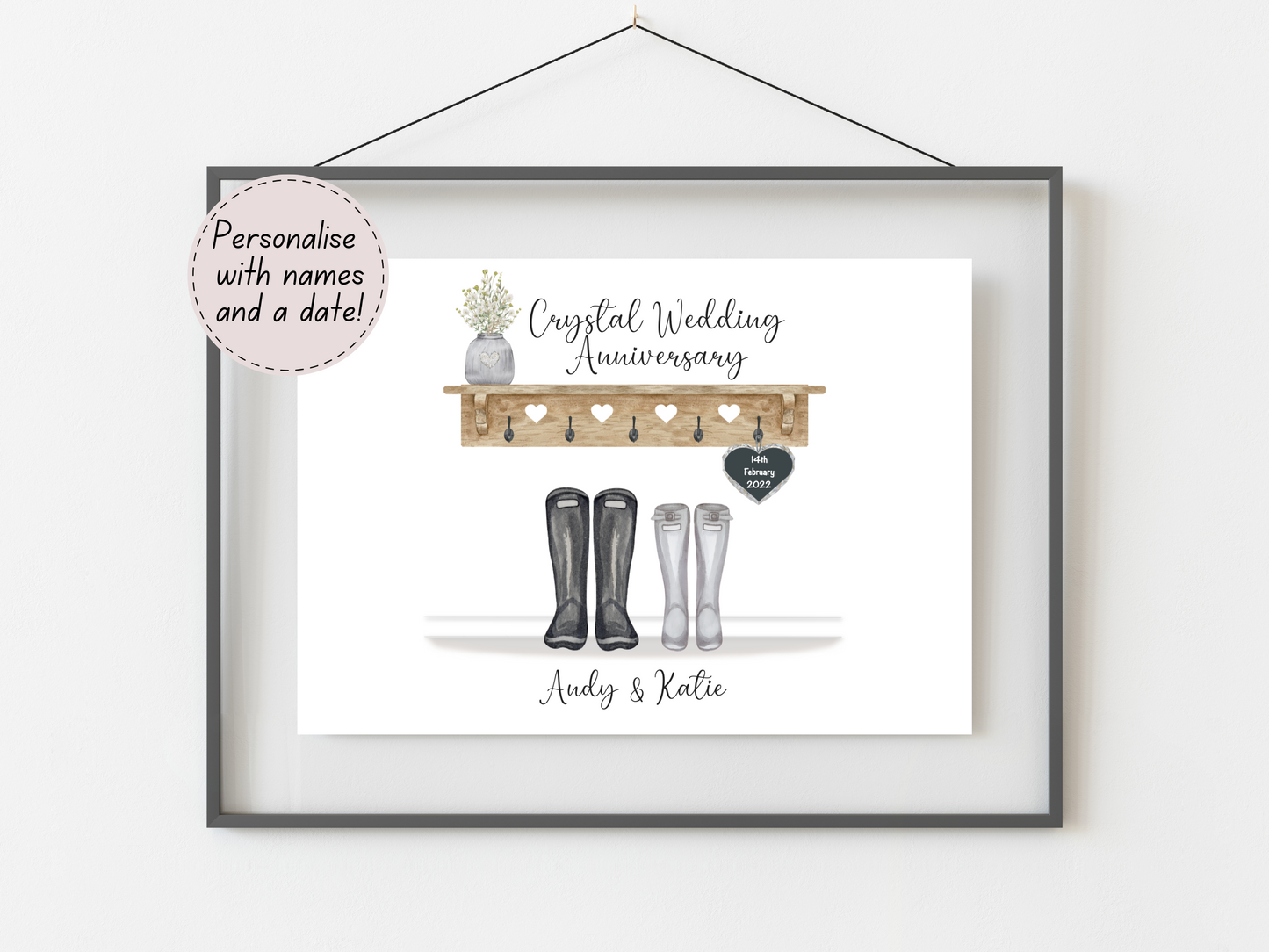 Personalised 15th Wedding Anniversary Gift Print | Crystal Anniversary Keepsake | Custom Names & Date