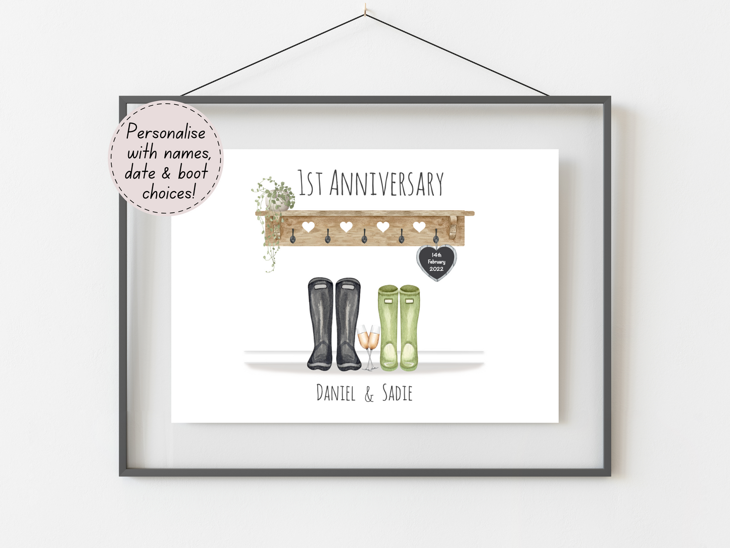 Personalised 1st Wedding Anniversary Gift Print | Paper Anniversary Keepsake | Custom Names & Date
