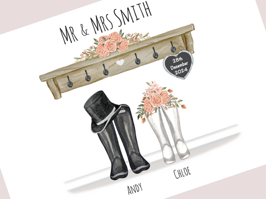 Personalised Wedding Gift | Custom Couple Names & Wedding Date | Coral