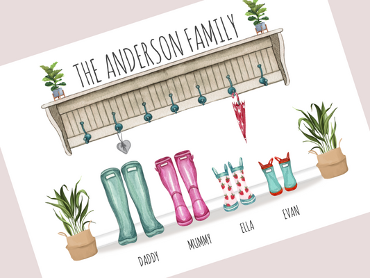 Gifts for Family – Personalised Welly Boot Print for Home Decor