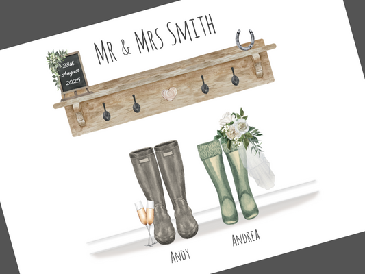 Personalised Rustic Wedding Gift | Custom Couple Names & Wedding Date