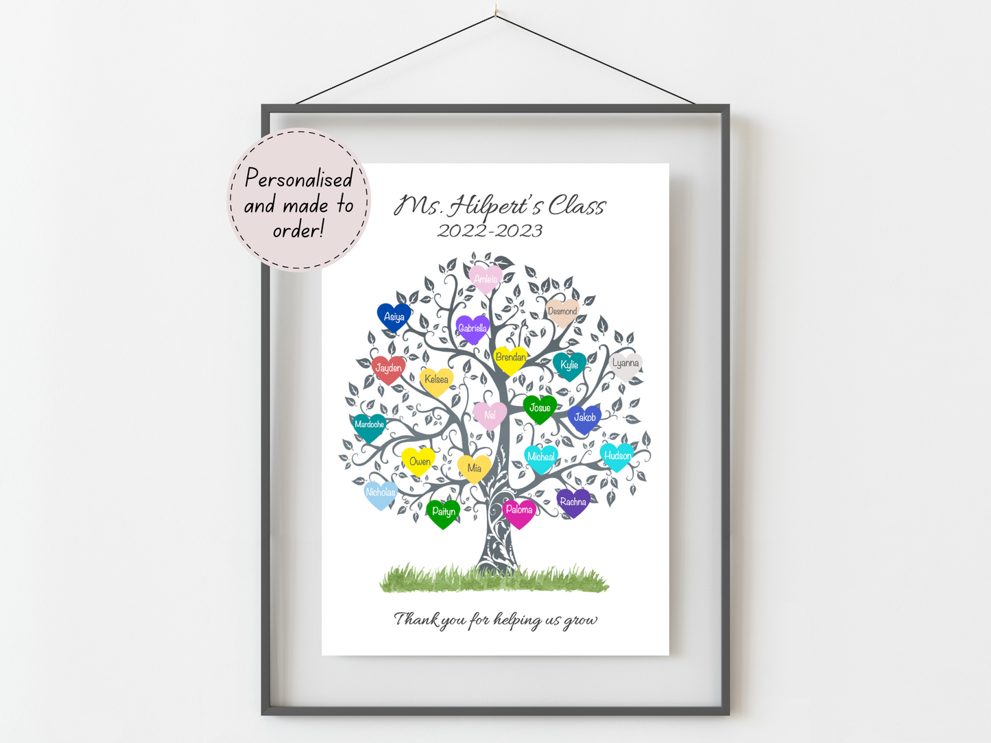 Personalised Teacher Gifts | Thank You Class Tree Print with Student Names