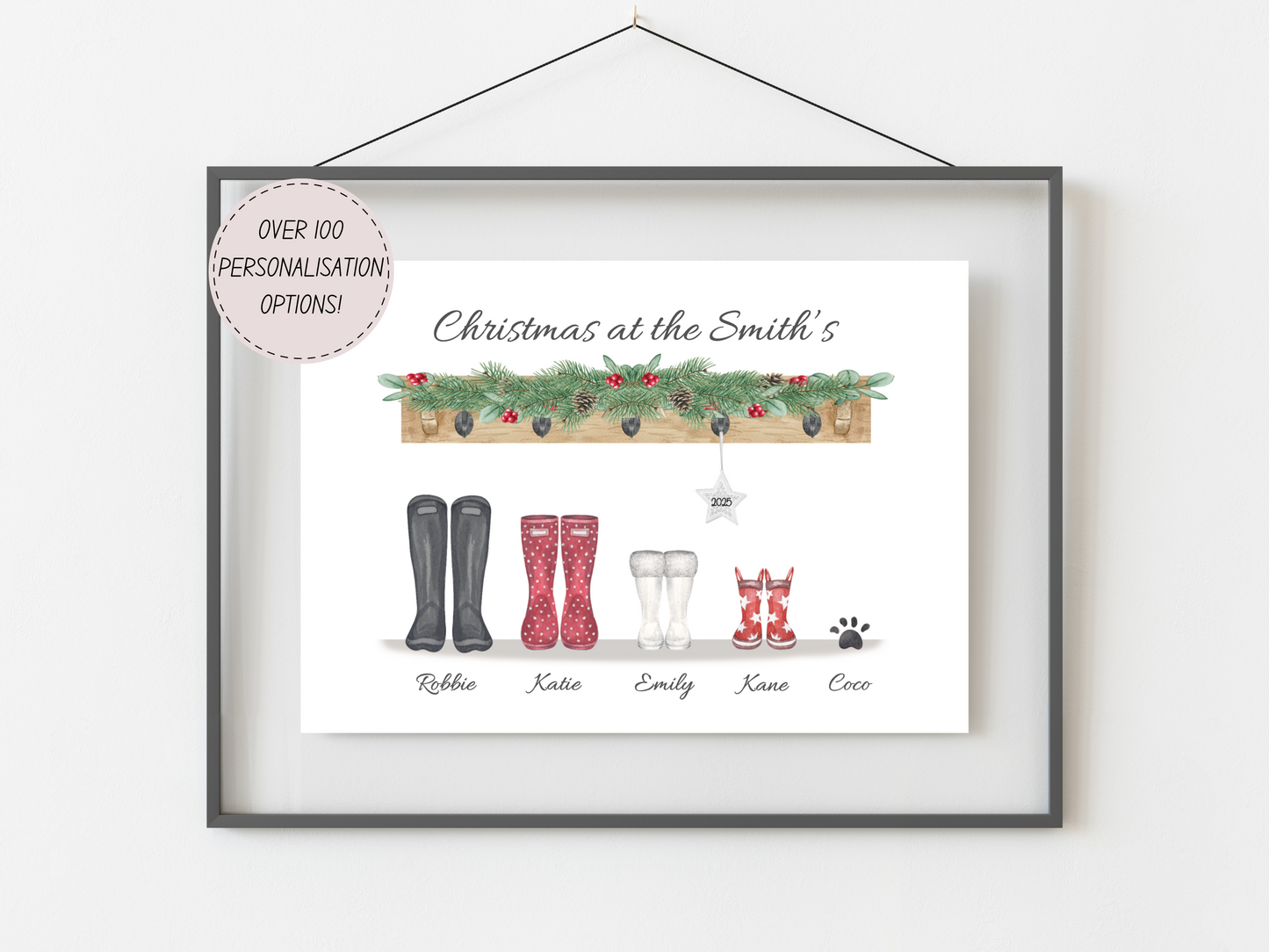Christmas Family Welly Print | Personalised Festive Gift