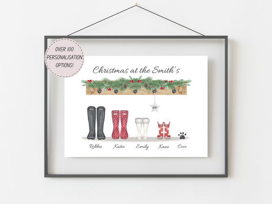 Christmas Family Welly Print | Personalised Festive Gift