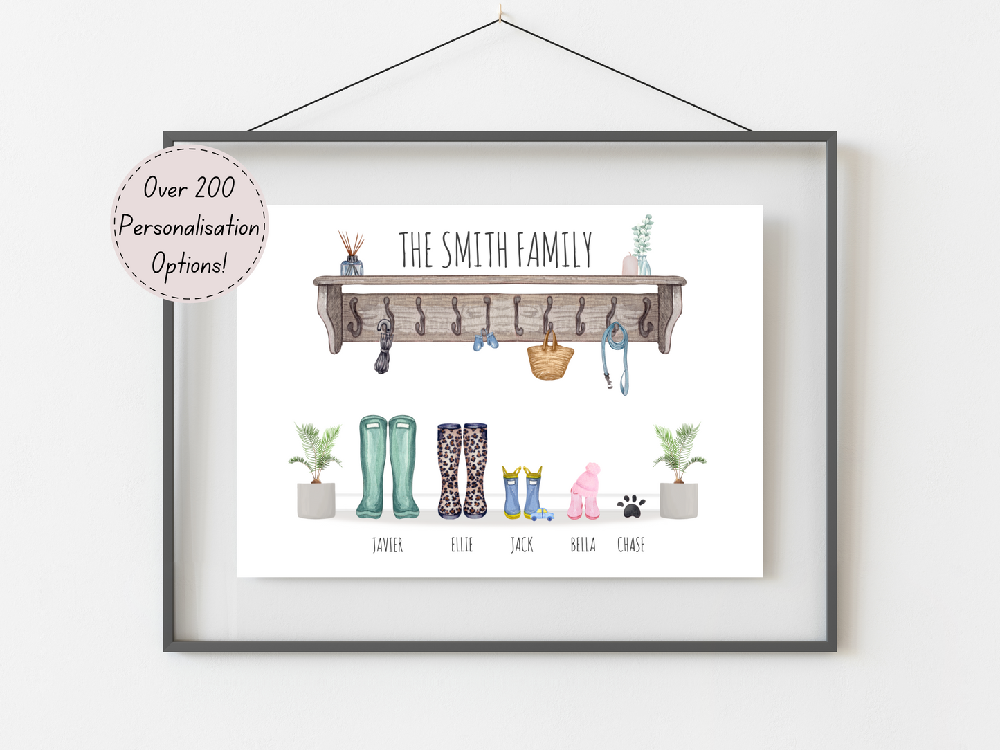 Family Gift Ideas - Custom Welly Boot Print With Names & Pets