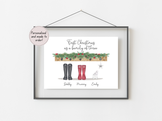 Baby’s First Christmas Family Print | Personalised Family of Three