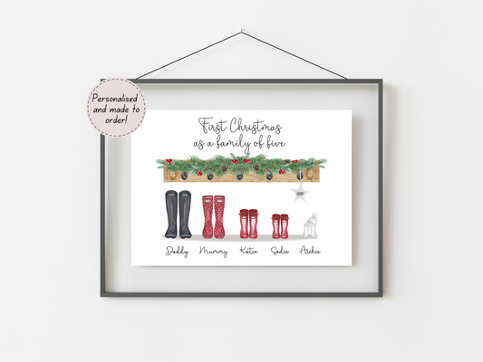 First Christmas as a Family of Five | Personalised Christmas Print