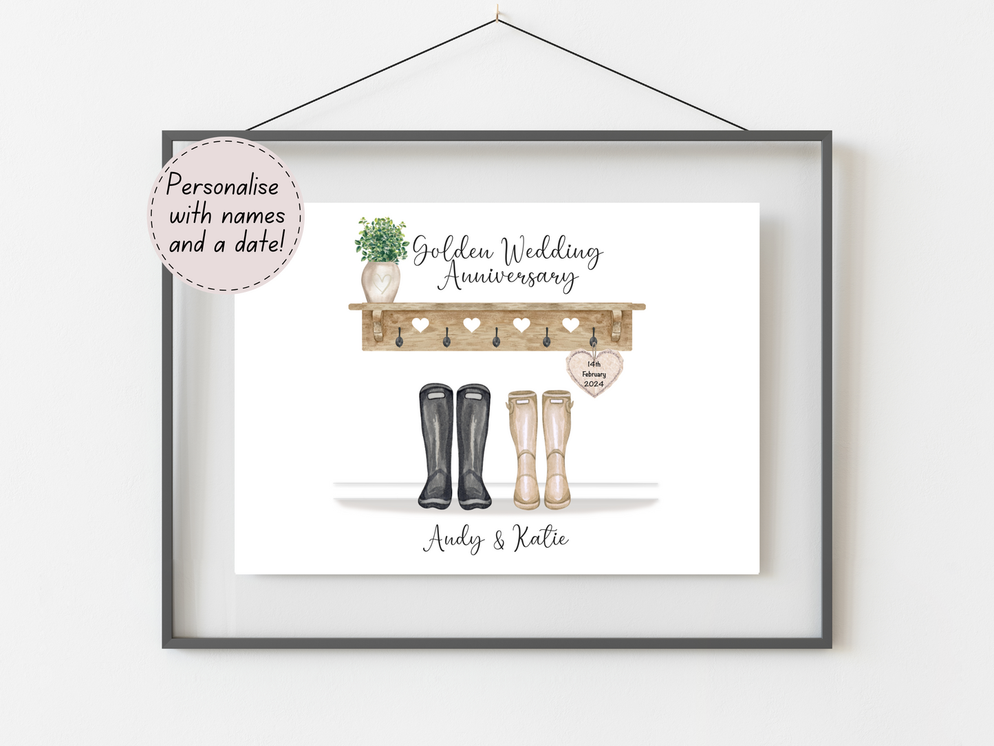 Personalised Golden Wedding Anniversary Gift Print | 50th Anniversary Keepsake | Custom Names & Date