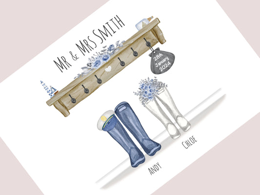 Personalised Nautical Wedding Gift | Custom Couple Names & Wedding Date