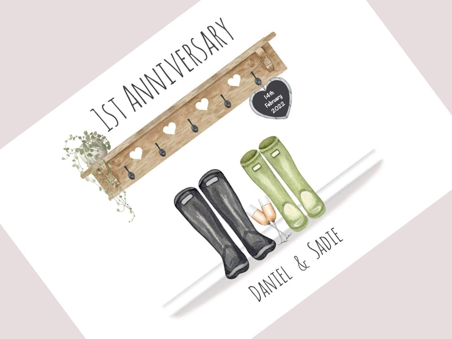 Personalised 1st Wedding Anniversary Gift Print | Paper Anniversary Keepsake | Custom Names & Date