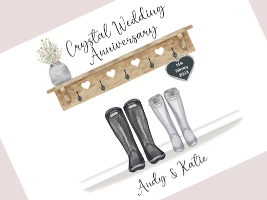 Personalised 15th Wedding Anniversary Gift Print | Crystal Anniversary Keepsake | Custom Names & Date