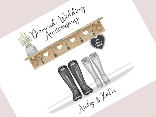 Personalised 60th Wedding Anniversary Gift Print | Diamond Anniversary Keepsake | Custom Names & Date