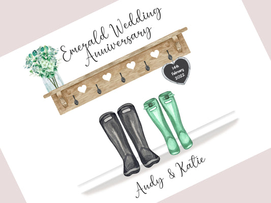 Personalised 55th Wedding Anniversary Gift Print | Emerald Anniversary Keepsake | Custom Names & Date