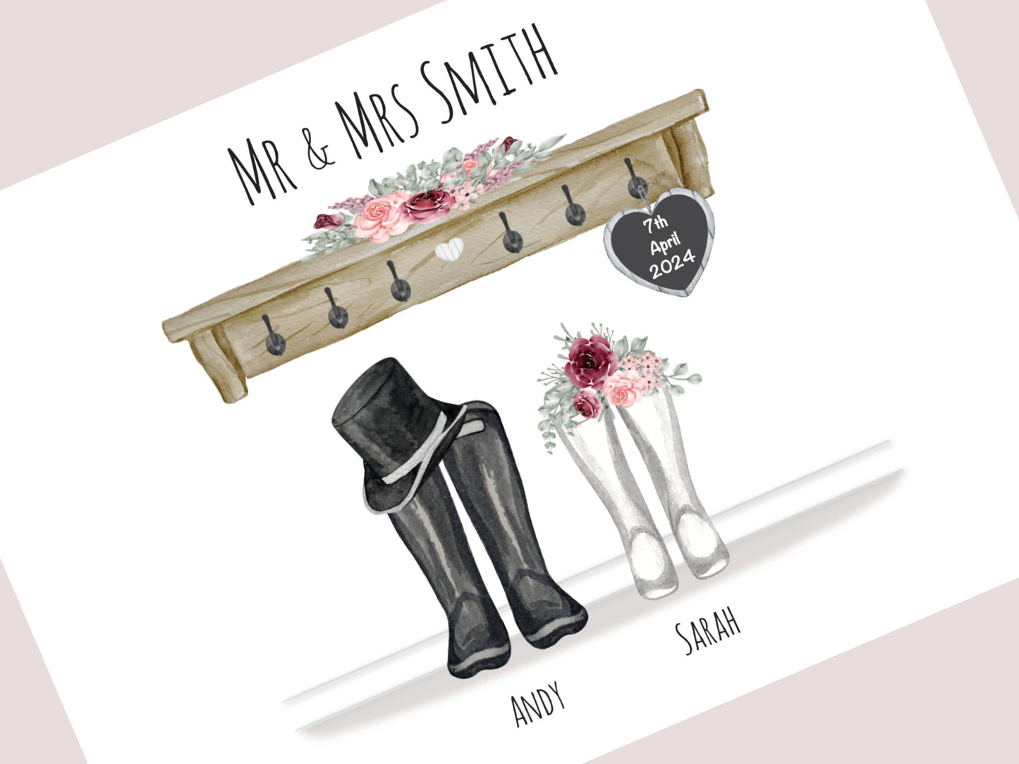 Personalised Wedding Gift | Custom Couple Names & Wedding Date | Pink