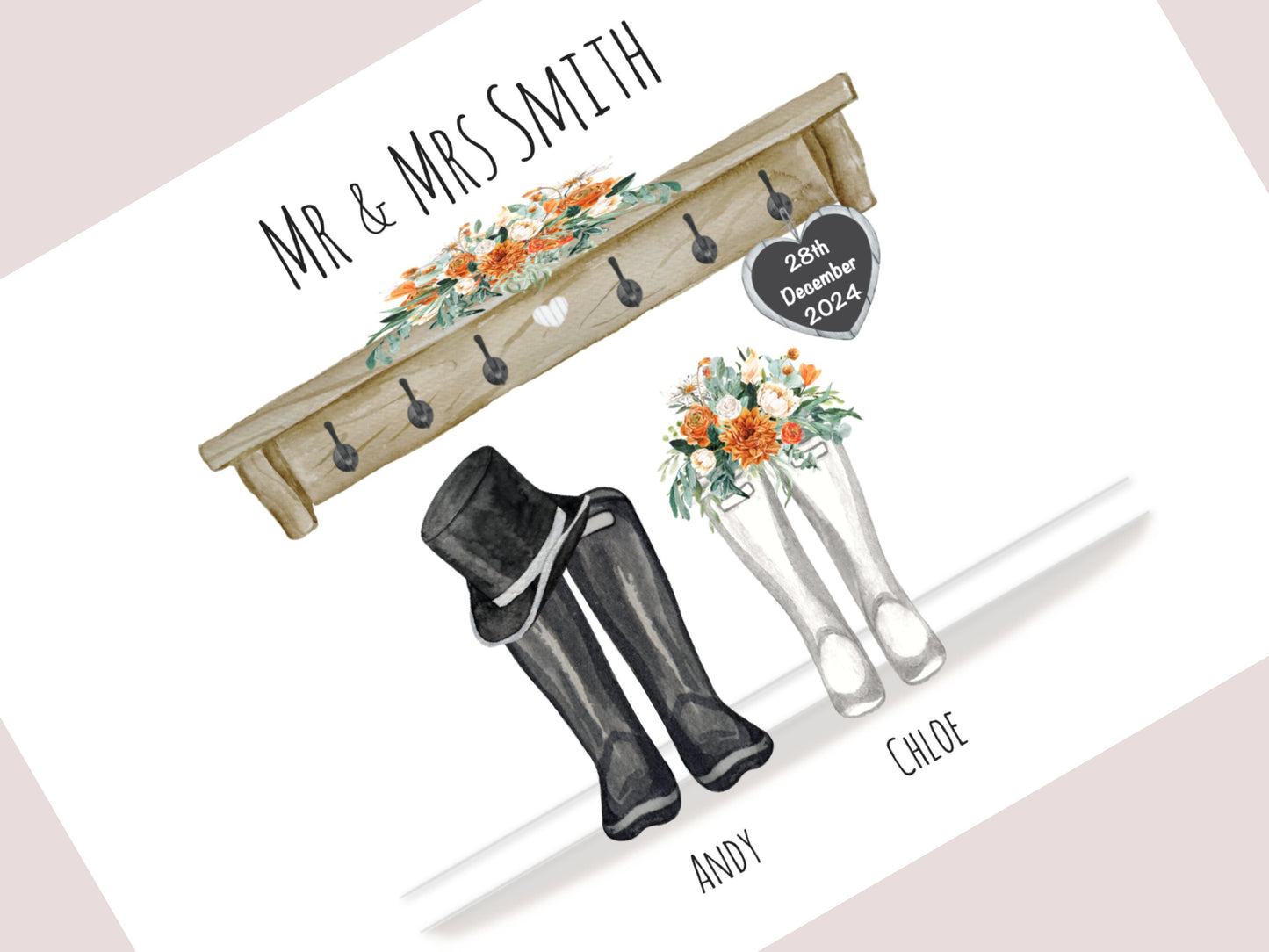Personalised Wedding Gift | Custom Couple Names & Wedding Date | Orange