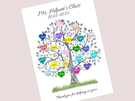 Personalised Teacher Gifts | Thank You Class Tree Print with Student Names