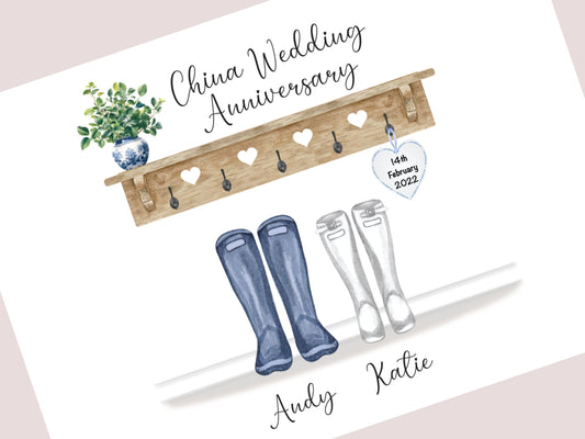 Personalised 20th Wedding Anniversary Gift Print | China Anniversary Keepsake | Custom Names & Date