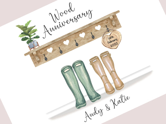Personalised 5th Wedding Anniversary Gift Print | Wood Anniversary Keepsake | Custom Names & Date