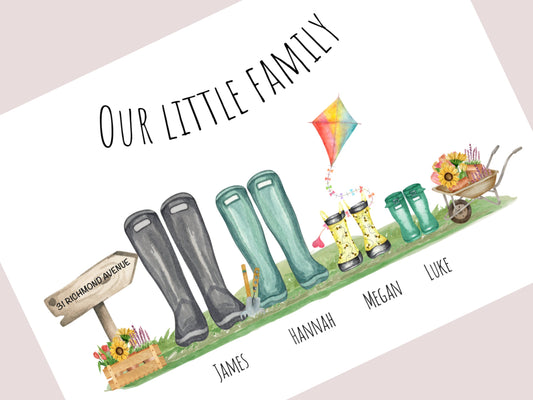 Personalised Family Print – Unique Family Gift Idea with Welly Boots