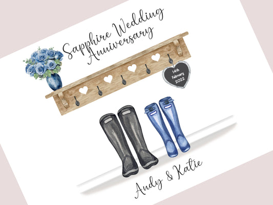 Personalised 45th Wedding Anniversary Gift Print | Sapphire Anniversary Keepsake | Custom Names & Date