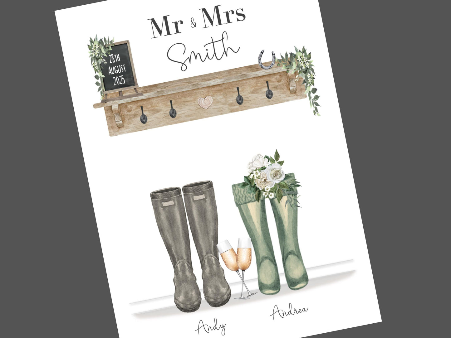Country Wedding Gift Personalised Print Home Decor Present For The Couple, Farm Wedding Gifts For Rustic Wedding, Mr and Mrs Newlywed Prints
