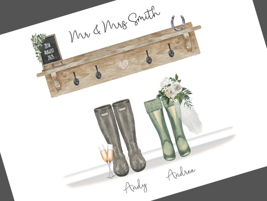 Country Wedding Gift Personalised Print Home Decor Present For The Couple, Farm Wedding Gifts For Rustic Wedding, Mr and Mrs Newlywed Prints