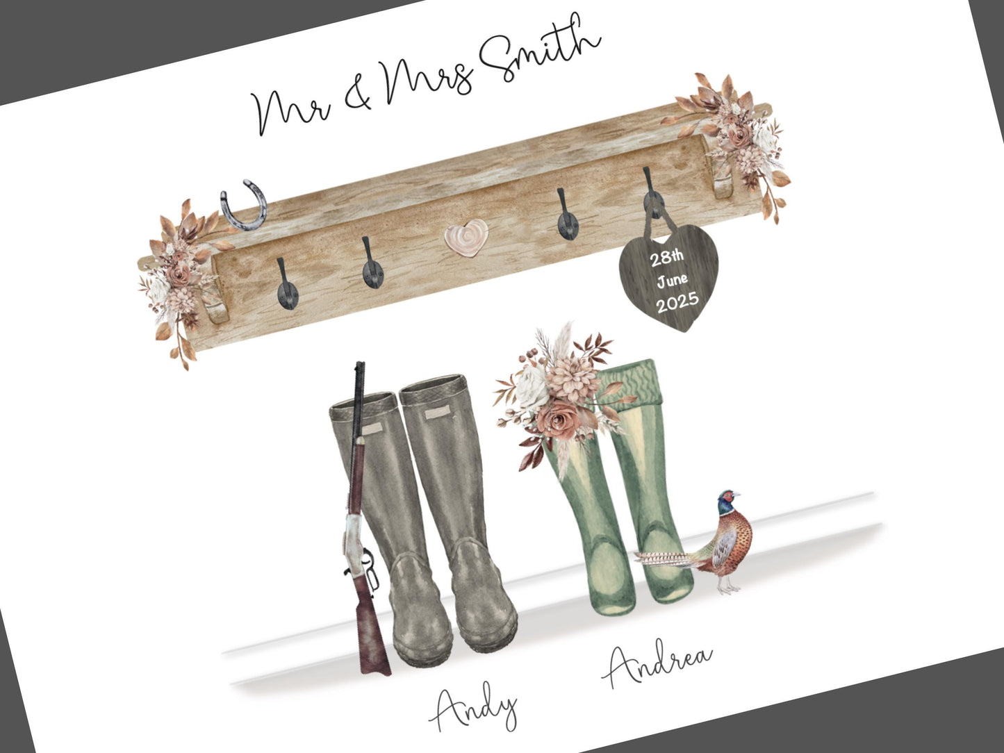 Country Wedding Gift Personalised Print Home Decor Present For The Couple, Farm Wedding Gifts For Rustic Wedding, Mr and Mrs Newlywed Prints