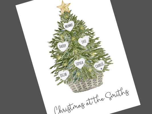 Christmas Print Personalised, Christmas Family Print, Festive Family Tree Wall Art, Custom Xmas Decoration, Family Name Christmas Gift