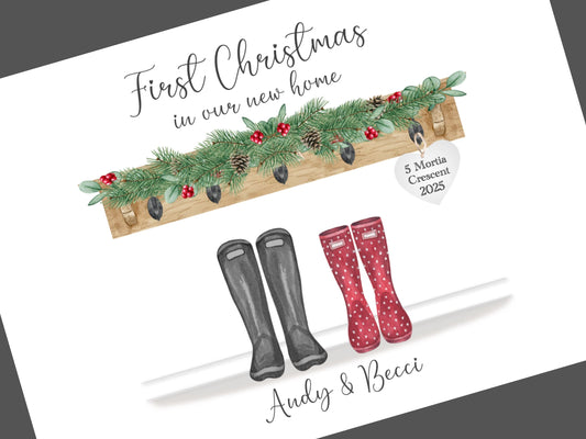 First Christmas in New Home Print, First Home Christmas 2024, Personalised First Christmas Living Together Couples Gift, New Home Xmas Decor