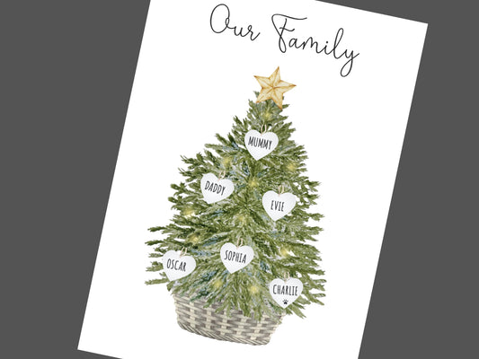 Christmas Print Personalised, Christmas Family Print, Festive Family Tree Wall Art, Custom Xmas Decoration, Family Name Christmas Gift