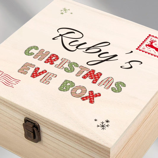 Personalised Wooden Christmas Eve Box – Printed Name Keepsake Box