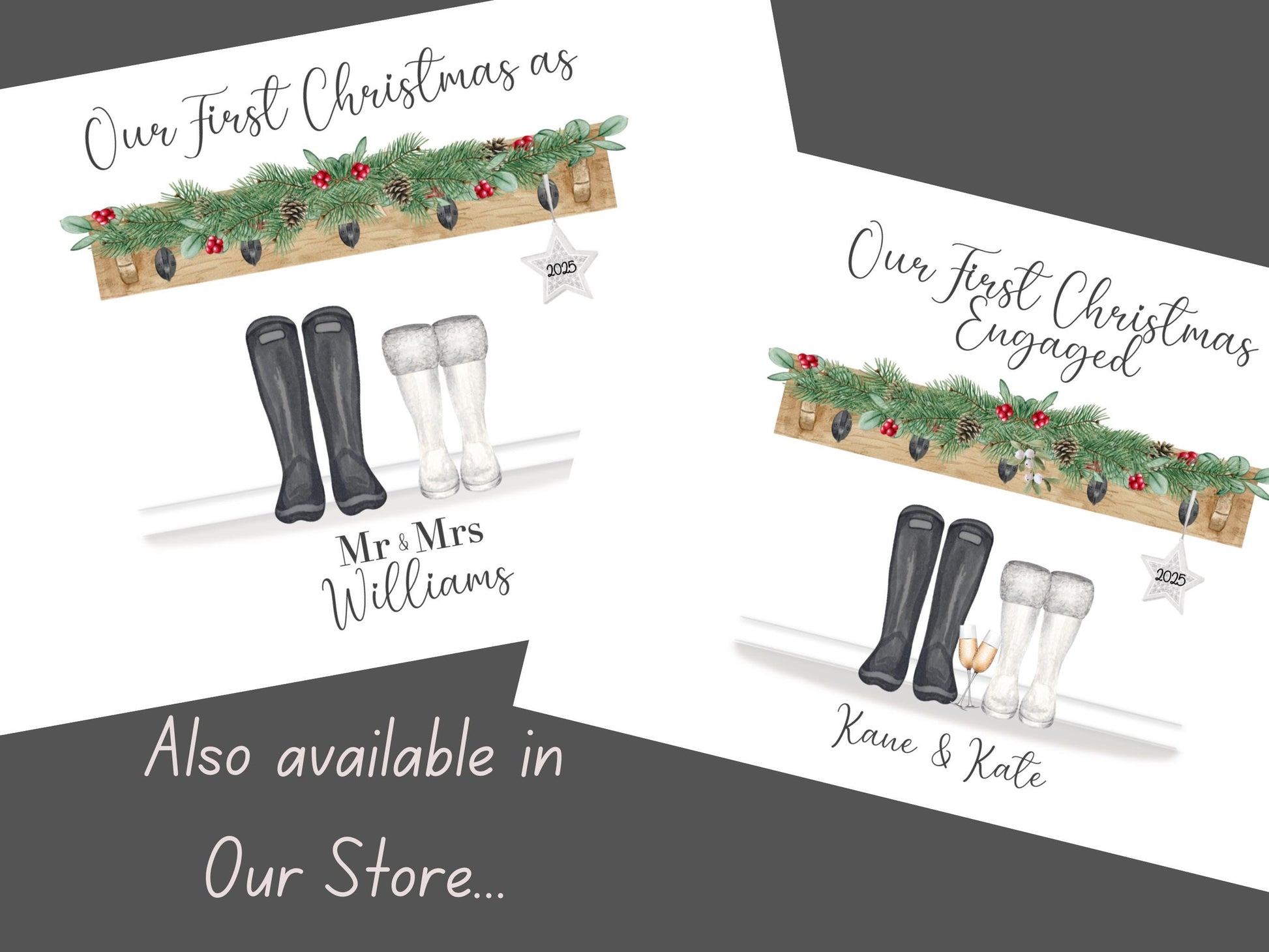 Family Christmas Print, First Christmas as a Family of Three, Personalised Welly Boot Print, Family Christmas Decoration