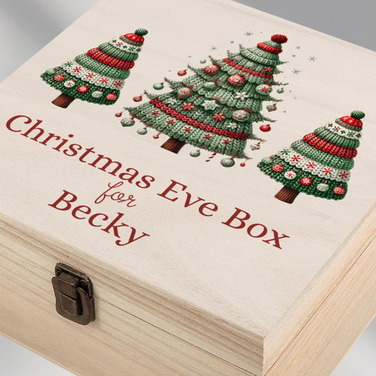 Personalised Wooden Christmas Eve Box – Printed Name Keepsake Box