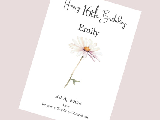 16th Birthday Gifts | Personalised Birth Flower Art Print | Watercolour Illustration | A4, A5, Digital PDF