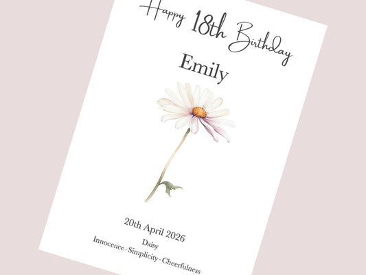 18th Birthday Gift For Girl | Personalised Birth Flower Art Print | Watercolour Illustration | A4, A5, Digital PDF