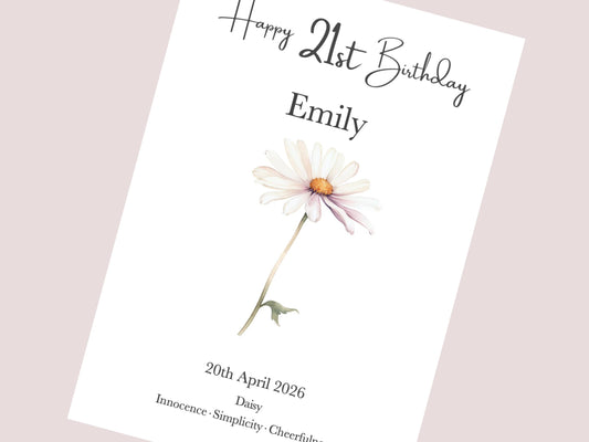 21st Birthday Gifts for Her | Personalised Birth Flower Art Print | Watercolour Illustration | A4, A5, Digital PDF