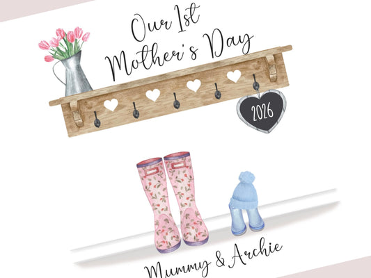 1st Mothers Day Gifts, Personalised Welly Boot Print, A4, A5, Digital PDF