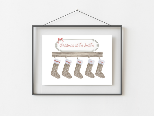 Personalised Christmas Family Stocking Print | Elegant Oval Frame Design