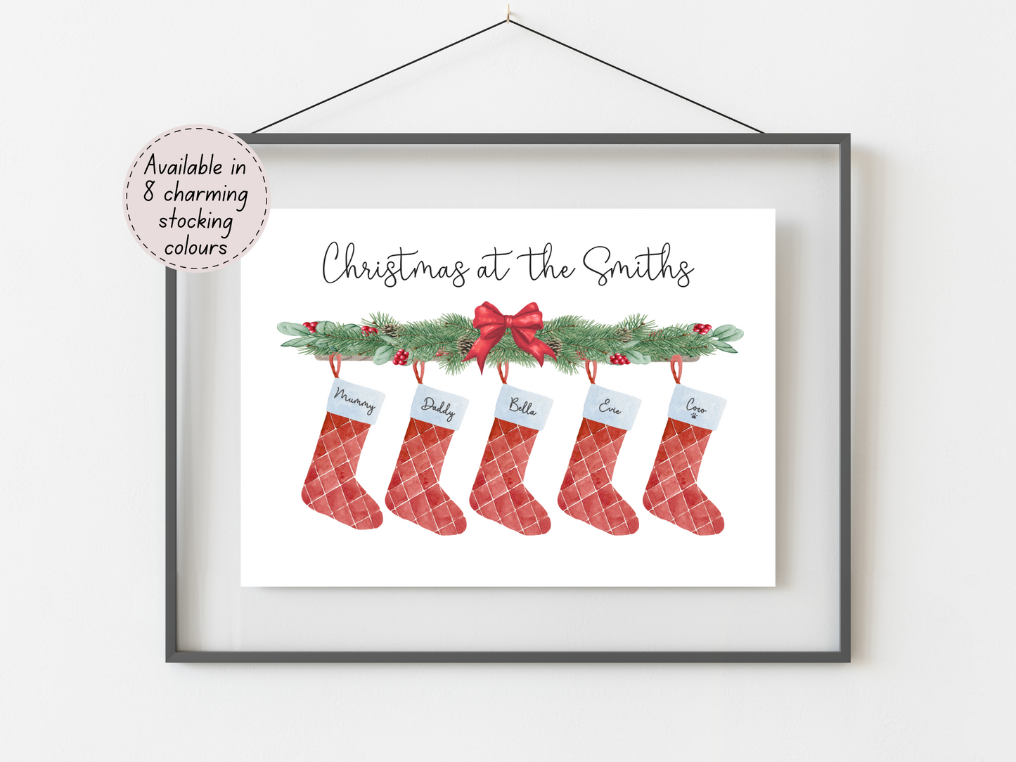 Personalised Christmas Family Stocking Print | Garland & Bow Design