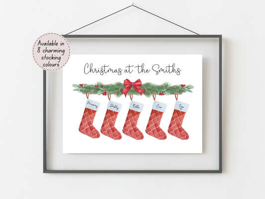 Personalised Christmas Family Stocking Print | Garland & Bow Design