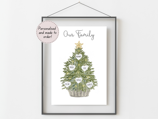 Personalised Christmas Tree Family Print | Custom Family Names Festive Wall Art