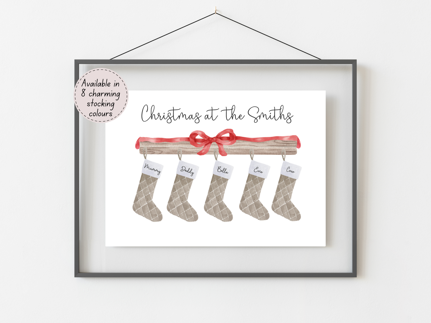 Personalised Family Christmas Stocking Print with Red Ribbon | Custom Christmas Gift