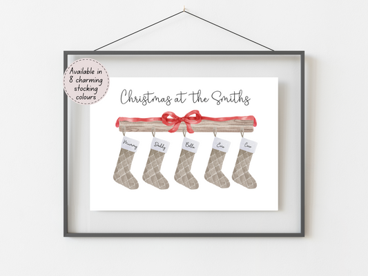 Personalised Family Christmas Stocking Print with Red Ribbon | Custom Christmas Gift