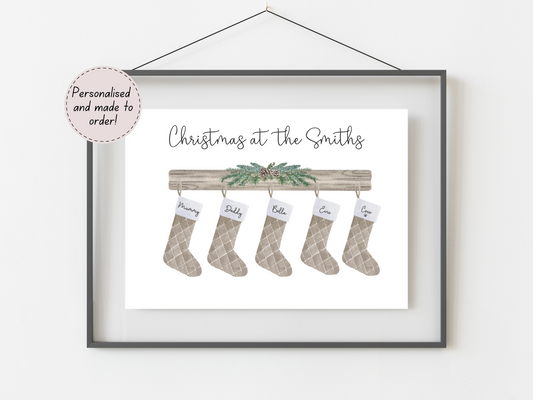 Rustic Family Christmas Stocking Print | Personalised Festive Gift