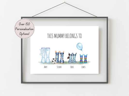 Personalised Family Print | Unique Mum Gifts | Custom Names & Boot styles