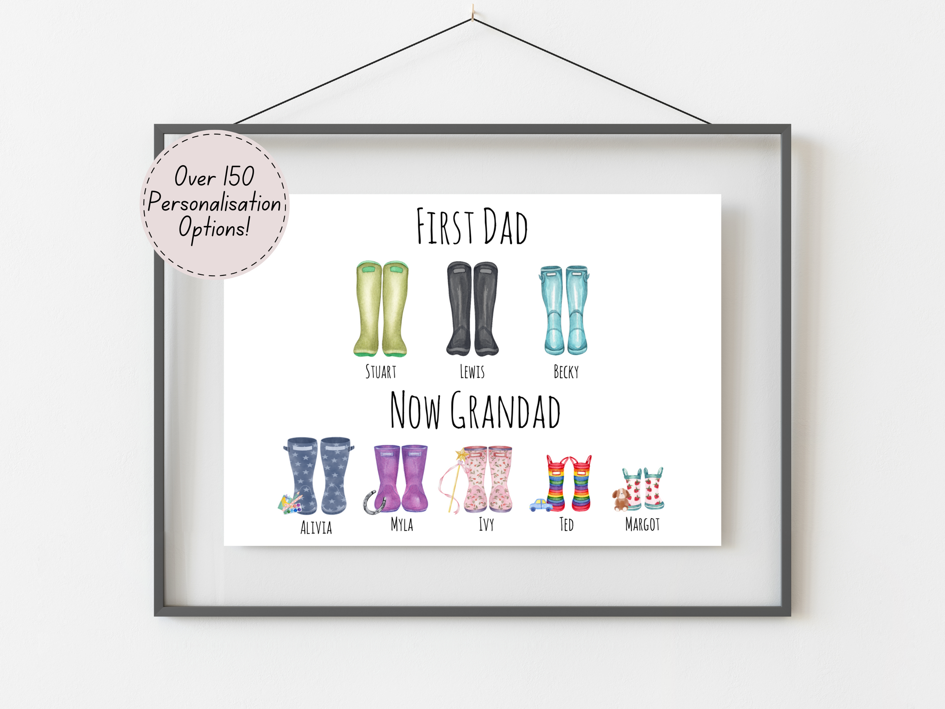 Personalised First Dad Then Grandad Print, Gift From The Grandchildren, Fathers Day Gift Grandpa, Birthday Gift From Grandkids, Welly Print