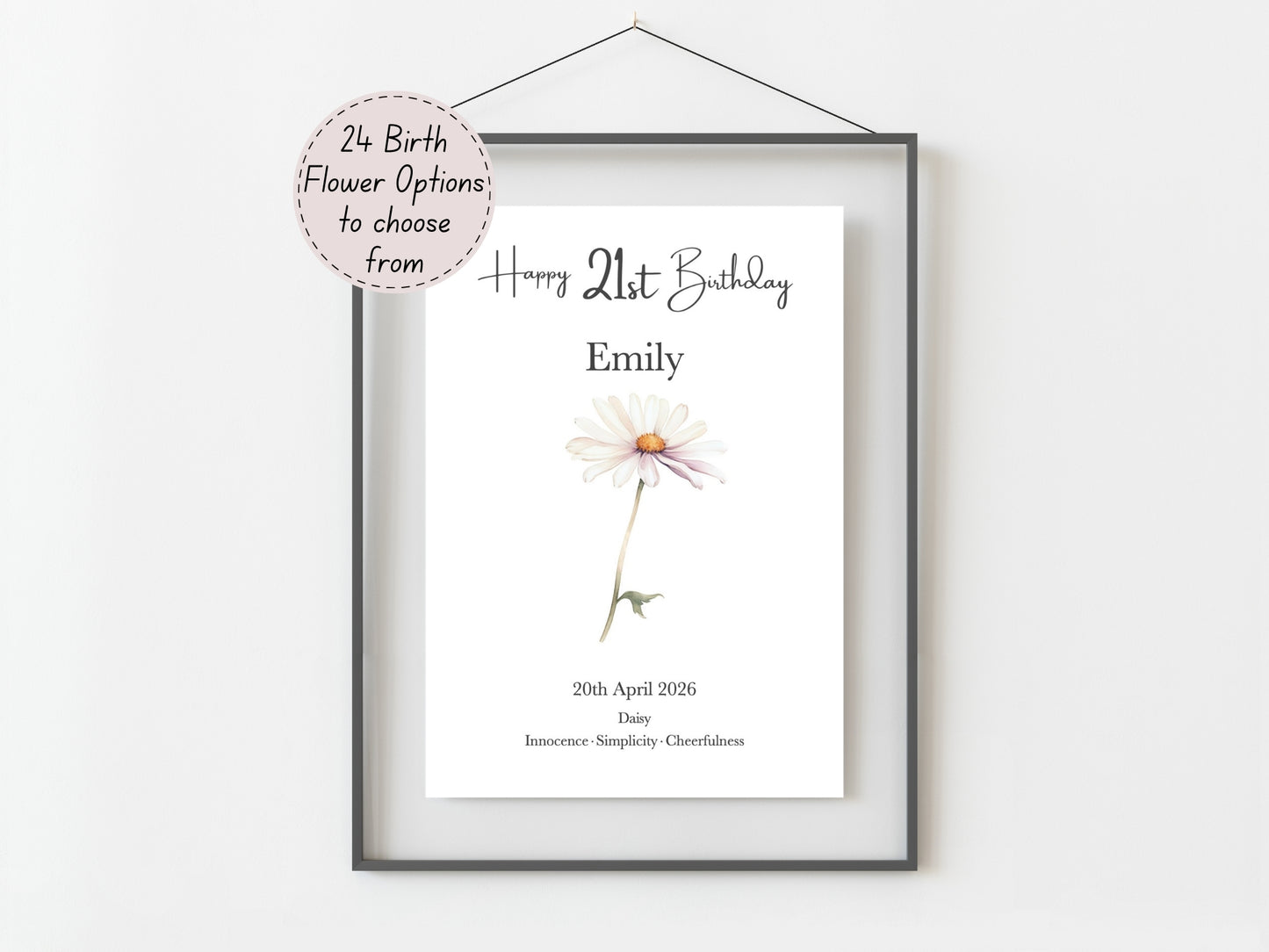 21st Birthday Gift – Birth Flower Print Personalised
