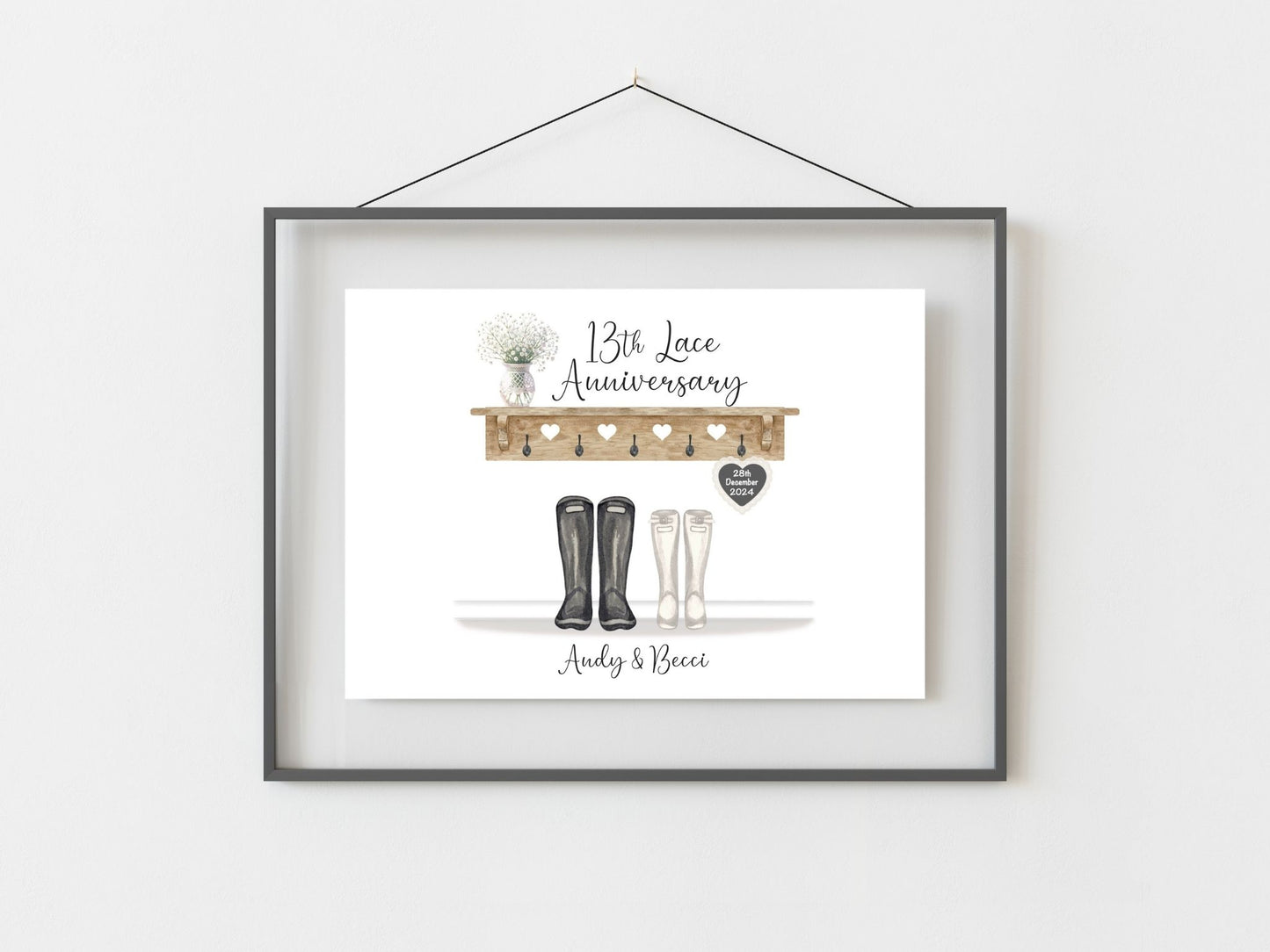 13th Anniversary Gift Personalised Lace Wedding Anniversary Print