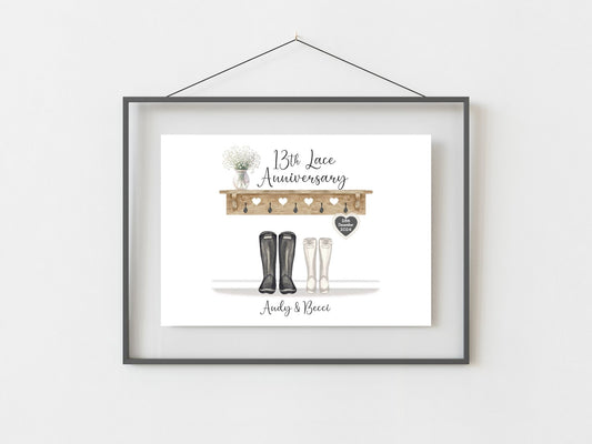 13th Anniversary Gift Personalised Lace Wedding Anniversary Print