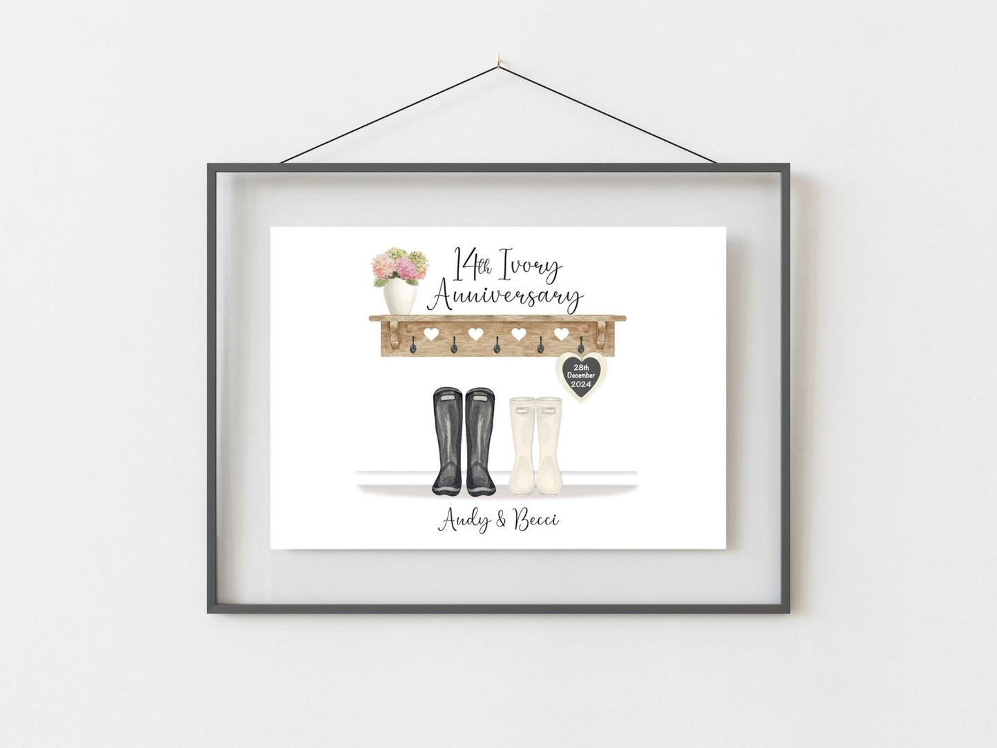 14th Anniversary Gift Personalised Ivory Wedding Anniversary Print